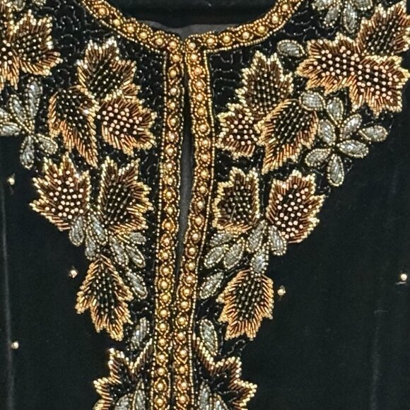 Vintage Beaded Black Velvet Gold Copper Luxurious Formal Womens Jacket Size 18 - Picture 5 of 14